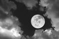 Dramatic atmosphere panorama view of beautiful full moon and clouds on night sky background in Black and white.Image of moon furn Royalty Free Stock Photo