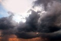 Dramatic atmosphere panorama view of fantasy storm clouds. Royalty Free Stock Photo