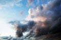 Dramatic atmosphere panorama view of fantasy summer twilight tropical sky. Royalty Free Stock Photo