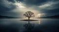 Solitary Tree on Island During Thunderstorm Royalty Free Stock Photo