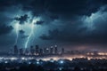 Dramatic background of the night sky thunderstorm, lightning against the background of the city landscape Royalty Free Stock Photo