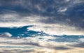 Dramatic Beautiful grey clouds pattern in sunset light sky. Royalty Free Stock Photo