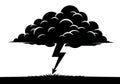 A dramatic black cloud with a lightning bolt striking the ground Royalty Free Stock Photo
