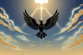 Black Eagle Crest Flying Under Golden Clouds Royalty Free Stock Photo