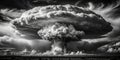 A Monumental Black and White Mushroom Cloud A Striking Visual Narrative of Explosive Power and Atmospheric Impact Royalty Free Stock Photo