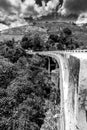 Dramatic black and white image of mountain countryside of fields and farms in the caribbean, dominican republic.