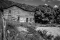 Black and white old wooden abanded coffee plantation in the dominican republic