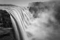 Dramatic black and white landscape of Dettifoss, the biggest waterfall