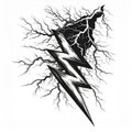Dramatic Black and White Lightning Bolt with Branching Electric Discharges Royalty Free Stock Photo