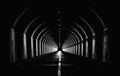 Dramatic Black White Monochrome Highway Tunnel Night Time Light Shapes Dark Abstract Royalty Free Stock Photo