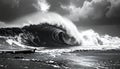 Dramatic Black and White Ocean Wave Crashing Royalty Free Stock Photo