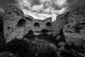 Dramatic black and white photo with ancient ruins Royalty Free Stock Photo