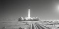 A dramatic black and white photo of a rocket taking off. Perfect for technology and space exploration concepts Royalty Free Stock Photo