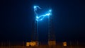 Dramatic Blue Electric Arcs Leap Between Tower Structures at Night Royalty Free Stock Photo
