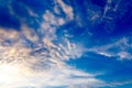 Dramatic blue sky with dark clouds at sunset to illustrate bad weather, anxiety, worry and despondency