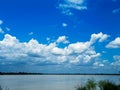 Dramatic Blue Sunset clouds sky over horizon. Natural landscape background scenery. Copy space