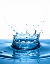 Dramatic Blue Water Splash Crown on Rippled Surface Against White Backdrop With Dynamic Motion And Royalty Free Stock Photo