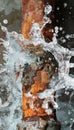 Dramatic capture of a pipe burst intense close up of cracks with water shooting vigorously Royalty Free Stock Photo