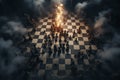 Dramatic chess pieces on fire on a smoky board. Conceptual photography. Royalty Free Stock Photo