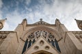 Dramatic church building exterior from a low angle