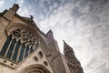 Dramatic church building exterior from a low angle