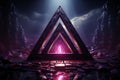 Dramatic cinematic lighting Flat purple background with extruding cyan Valknut