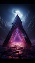 Dramatic cinematic lighting Flat purple background with extruding cyan Valknut