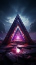 Dramatic cinematic lighting Flat purple background with extruding cyan Valknut