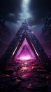 Dramatic cinematic lighting Flat purple background with extruding cyan Valknut