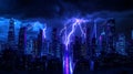 Dramatic City Nightscape with Lightning Strikes A powerful symbolizing urban energy resilience natures power technological