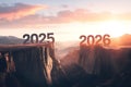 A Dramatic Cliffside View Showcasing the Transition from 2025 to 2026, Symbolic of Time\'s Passage a Royalty Free Stock Photo