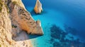 Dramatic Cliffside View of Turquoise Waters Cliff Formations Aerial View