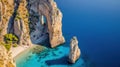 Dramatic Cliffside View of Turquoise Waters Cliff Formations Aerial View