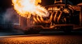 Powerful car engine with massive flame and smoke exhaust, intense fire burst and power Royalty Free Stock Photo