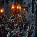 Fantasy Orc Army Miniature Figures in a Stone Dungeon Setting Royalty Free Stock Photo