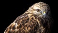 Dramatic close-up portrait of a rough legged hawk