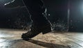 Explosive Tap Dance Stomp on a Dark Stage Royalty Free Stock Photo