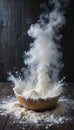 Dynamic Flour Explosion in Wooden Bowl Royalty Free Stock Photo