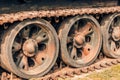 Dramatic closeup of tank tracks. War horror concept Royalty Free Stock Photo