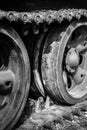 Dramatic closeup of tank tracks. War horror concept Royalty Free Stock Photo