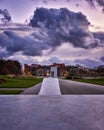 Dramatic clouds in the city of Schwerin at the floating meadow Royalty Free Stock Photo