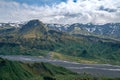 Dramatic clouds coming to the valley of Thorsmork, southern Iceland. View from the road down off Valahnukur. Laugavegur trail