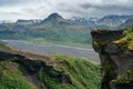 Dramatic clouds coming to the valley of Thorsmork, southern Iceland. View from the road down off Valahnukur. Laugavegur trail