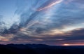 Dramatic clouds fill the sky over Blue Ridge Mountains in spring.CR3 Royalty Free Stock Photo