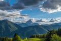 Dramatic clouds over mountain Peitlerkofel in south tyrol, Italy Royalty Free Stock Photo