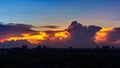 Dramatic clouds and sky of sunset over dark city Royalty Free Stock Photo