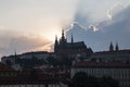 Dramatic Clouds And Sun Rays Above The Prague City Royalty Free Stock Photo