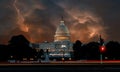 Lightning with dramatic clouds on United States Capitol Building in Washington DC USA Royalty Free Stock Photo