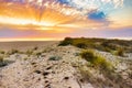 Dramatic cloudscape. Beautiful cloudscape over the sea, sunrise shot. The beach at sunset. Beautiful sunset blue summer sky.