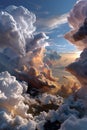 Dramatic cloudscape featuring towering cumulus clouds with soft, billowing Royalty Free Stock Photo